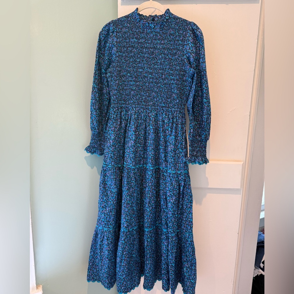 Chic Long Sleeve Blue Floral Dress
